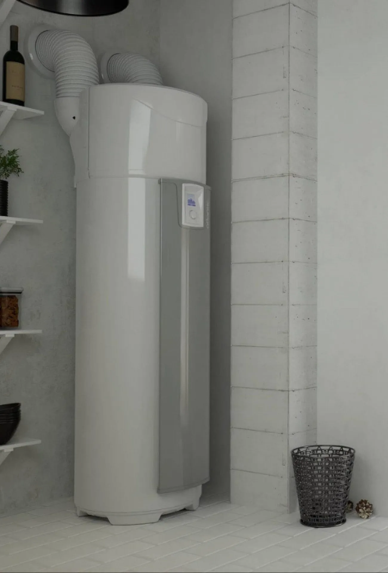 Chauffe-eau thermodynamique posé dans l'angle d'une pièce